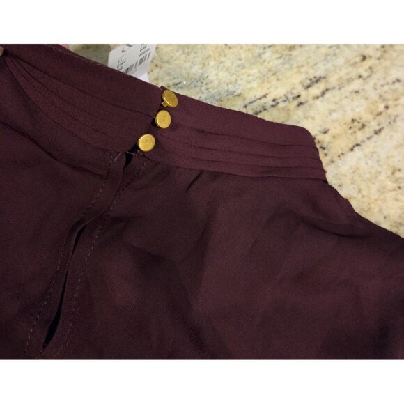 New! NY & Co Size L Burgundy Gold Side Button High Neck Blouse Old Money Smocked - Picture 13 of 15